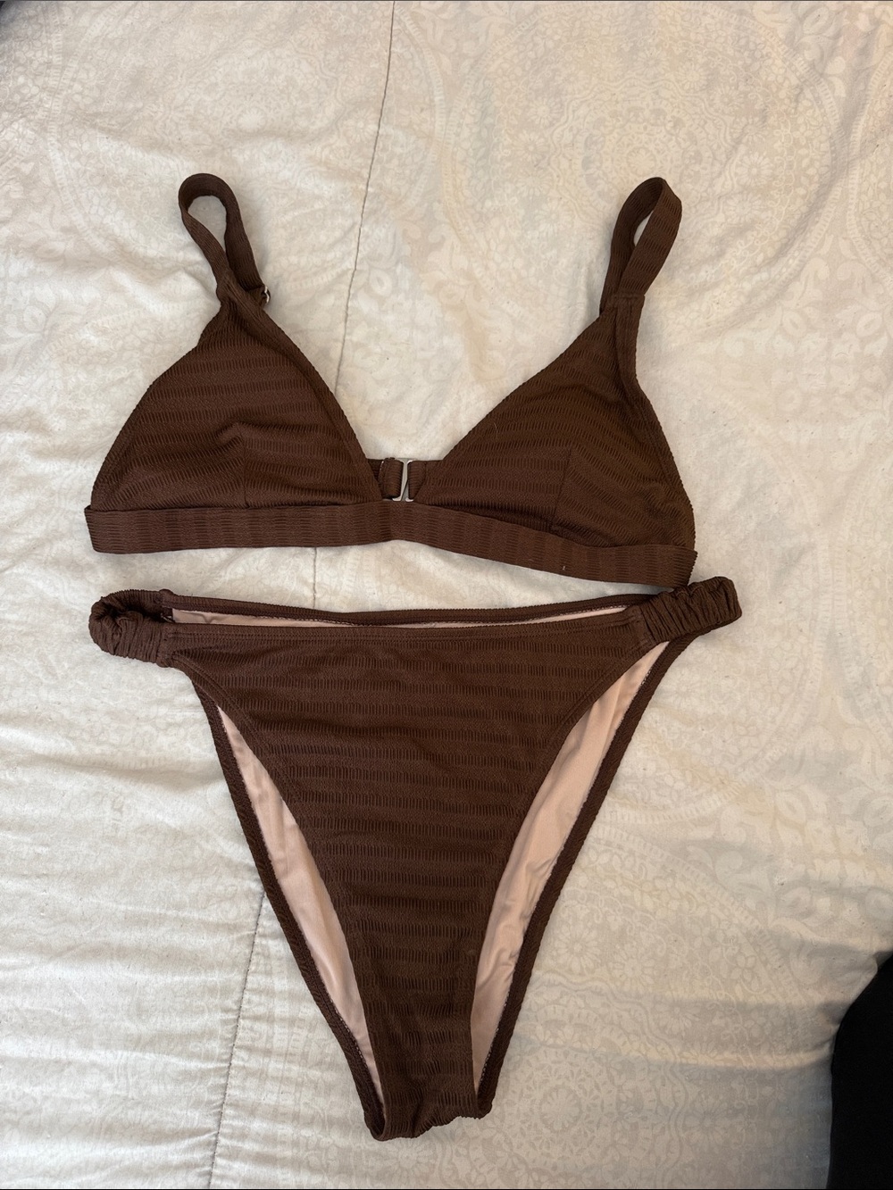 Brown Ribbed Triangle Bikini Set - Women Swim
